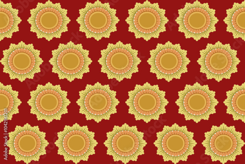 Thai fabric texture seamless geometric pattern. Dark red background illustration. Vector, Christmas, design.