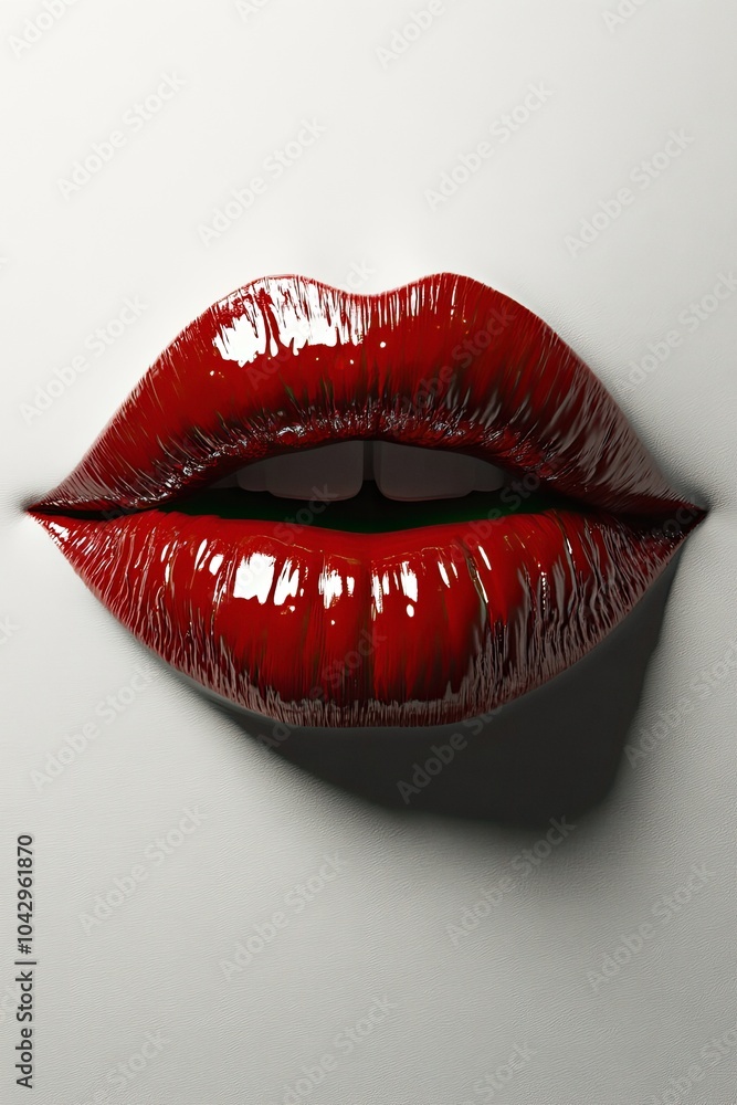 Obraz premium Red lips blowing a kiss in the air on a white background