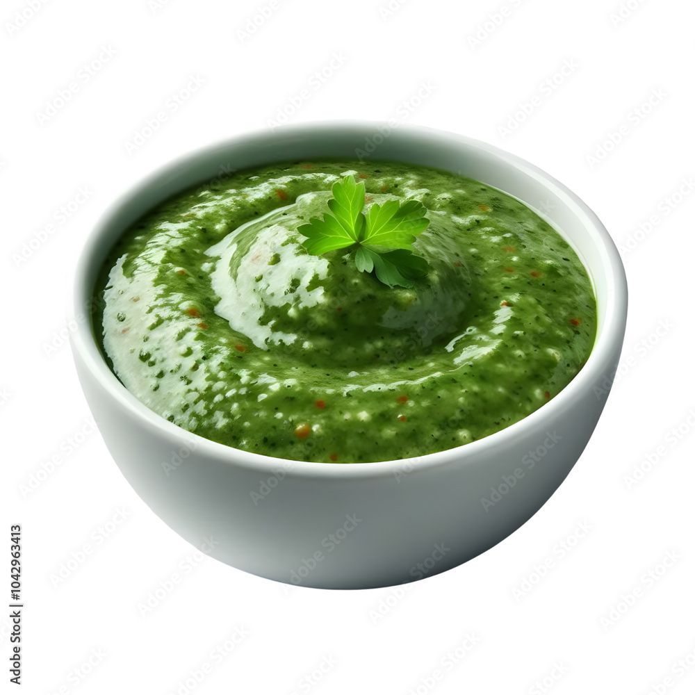 Green chutney in a white bowl isolated on transparent background Green chutney in a white bowl isolated on transparent background