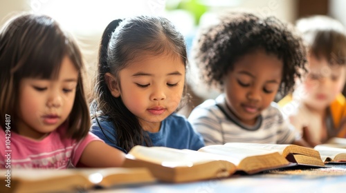 Multicultural families (Asian, African-American) homeschooling children with a focus on religious education, in peaceful, faith-centered environments
