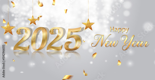 Happy new year celebration banner design with golden numbers and  white abstract background , Happy New Year India.