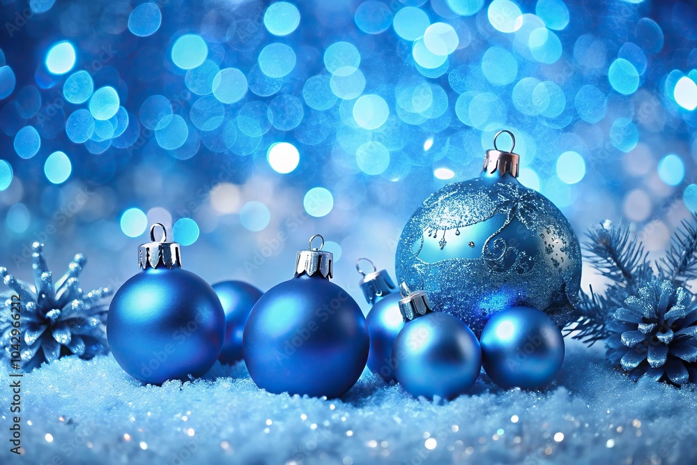 Elegant blue Christmas decorations with shiny background Elegant blue Christmas decorations with shiny background