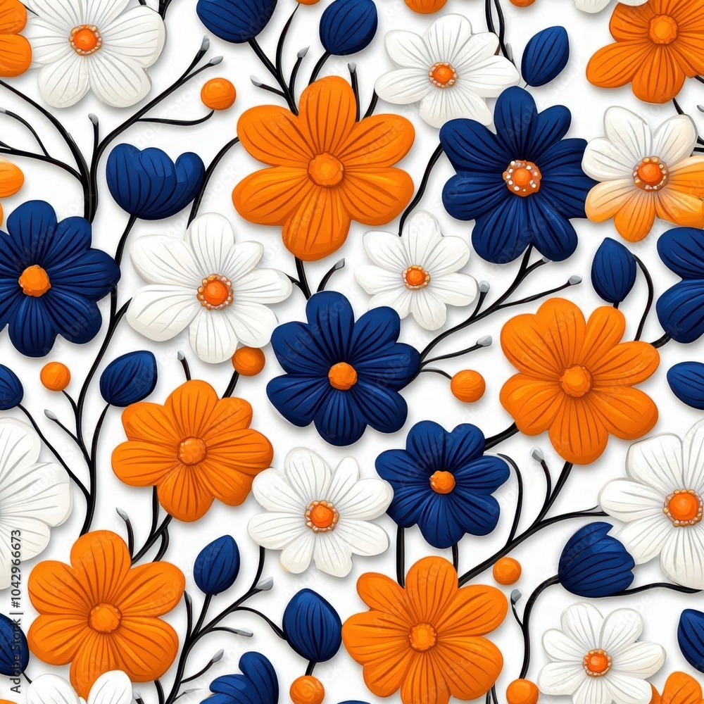 A seamless pattern with daisies and poppies in a bright spring palette, seamless Pattern A seamless pattern with daisies and poppies in a bright spring palette, seamless Pattern