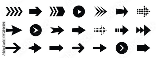 set of black and white arrow icons. 