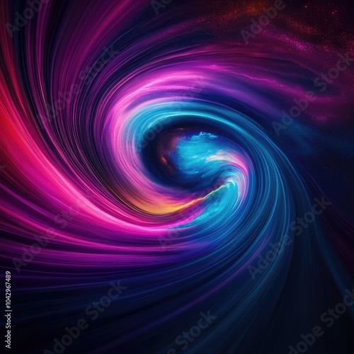 Swirling vortex of space-time with colorful light trails black hole background