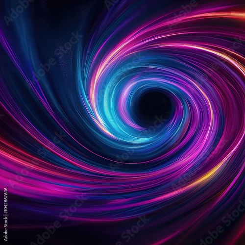 Swirling vortex of space-time with colorful light trails black hole background