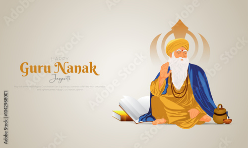 Happy Guru Nanak Jayanti Banner and Greeting Card. Celebrating Birthday of Guru Nanak Dev Ji Poster Design Vector Illustration