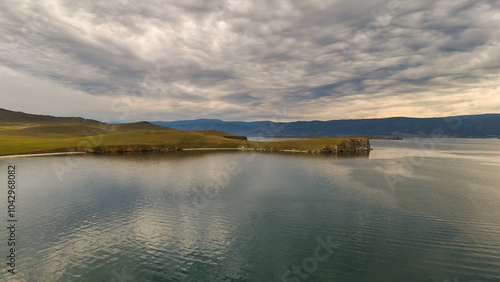 Shamanka rock on Lake Baikal at sunset