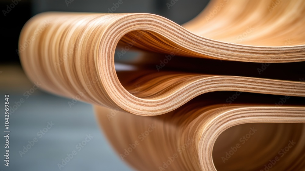 Elegant curves of layered wood create a modern and artistic furniture piece, AI Elegant curves of layered wood create a modern and artistic furniture piece, AI