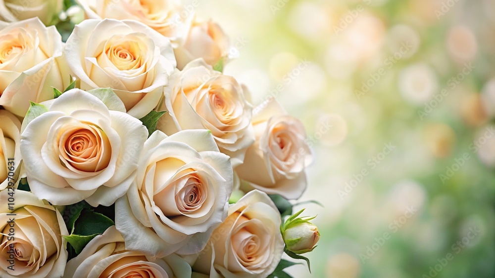 Obraz premium elegant white peach roses floral background point view