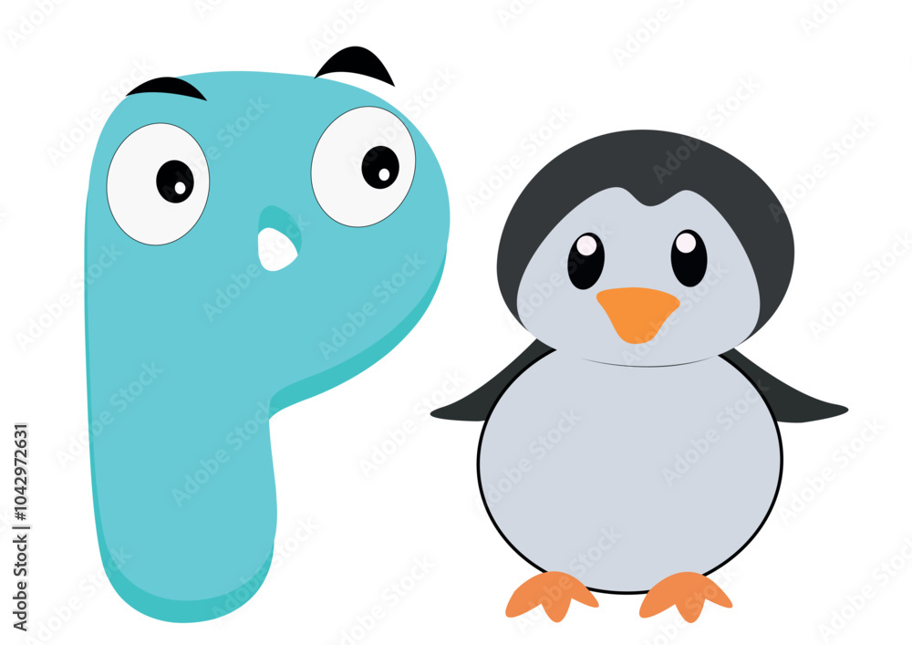 Vector Design of Alphabet 'P' with penguin Element Vector Design of Alphabet 'P' with penguin Element