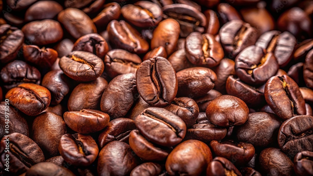 A Close-Up View of Roasted Coffee Beans, Each Bean Exhibiting a Rich Brown Hue and an Intricate Surface Texture, Presenting a Visually Appealing and Aromatic Image of the Popular Beverage Ingredient. A Close-Up View of Roasted Coffee Beans, Each Bean Exhibiting a Rich Brown Hue and an Intricate Surface Texture, Presenting a Visually Appealing and Aromatic Image of the Popular Beverage Ingredient.