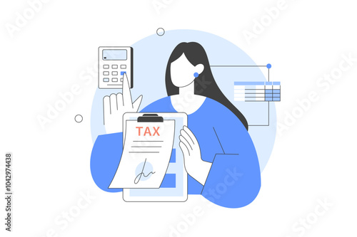 Character Tax Preparation. Finance and Accounting. Automated tax return preparation and submission technology. Vector Illustration, icon. Stylish, Minimalist line, abstract