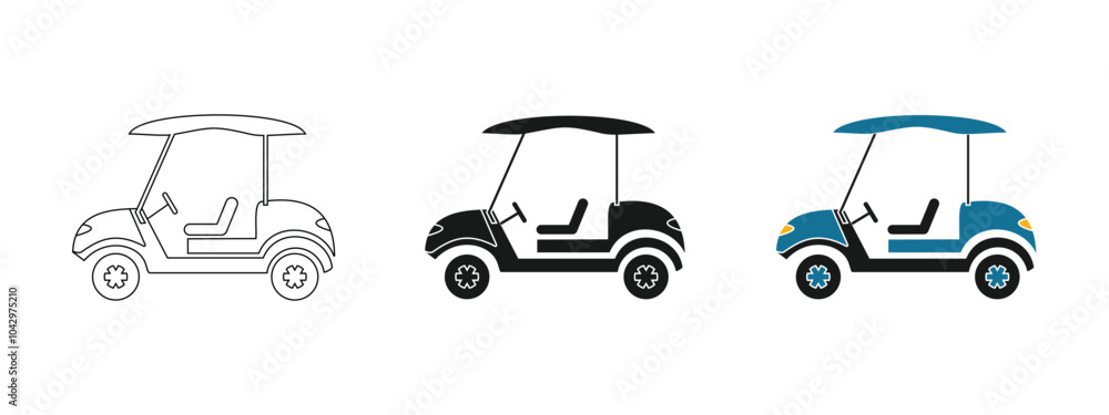 Fototapeta premium golf car set design, outline, solid black, and colored, editable vector eps 10