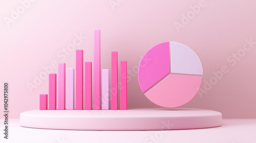 Stylish pink statistical charts and graphs on pastel background