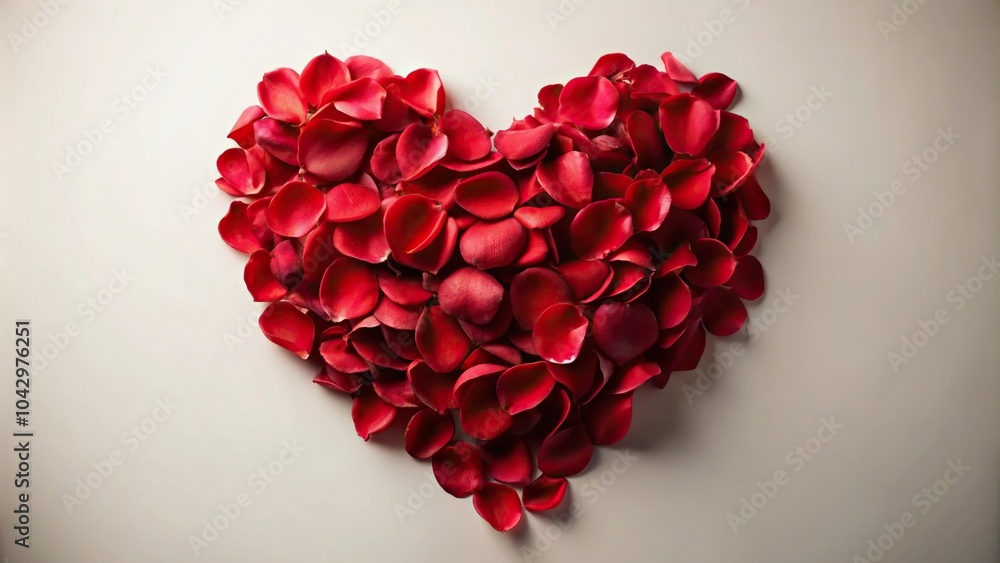 Elegant red heart made of rose petals on light background Forced Perspective Elegant red heart made of rose petals on light background Forced Perspective