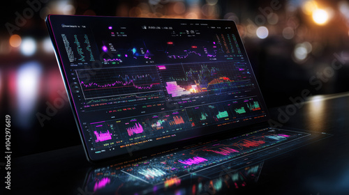 Dynamic 3D screen displaying financial data insights and analytics