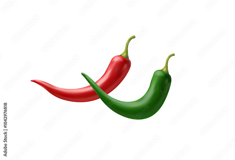 Red and Green Chilli Peppers Realistic 3d Vector Red and Green Chilli Peppers Realistic 3d Vector