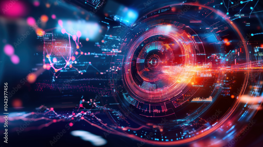 Obraz premium Futuristic financial interface showcasing advanced data visualization and analytics
