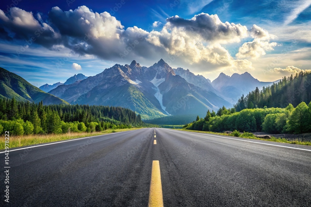 Fototapeta premium Empty asphalt road and mountains with blurred nature background