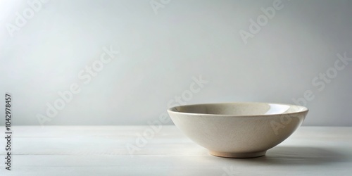 empty ceramic bowl on white table in studio lighting close-up