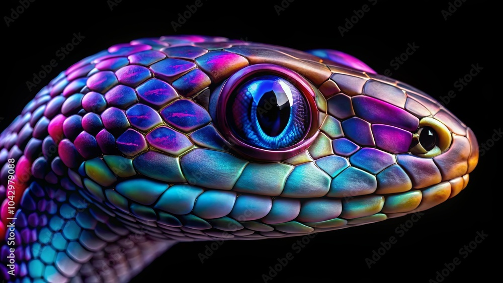 Fototapeta premium A Close-Up of a Vibrantly Colored Snake's Head with an Eye That Captures the Essence of the Animal's Primal Nature