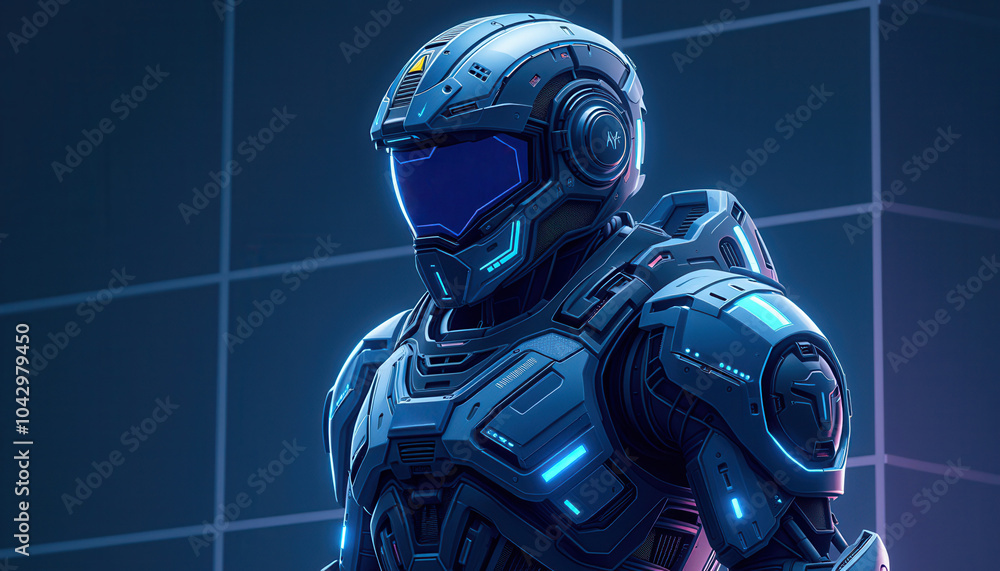 Futuristic Soldier in Advanced Armor with Neon Accents Futuristic Soldier in Advanced Armor with Neon Accents