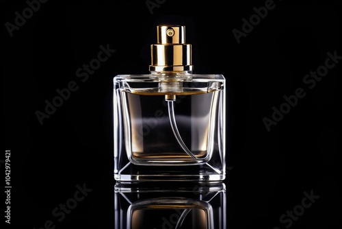 Empty perfume bottle isolated on black background Panoramic
