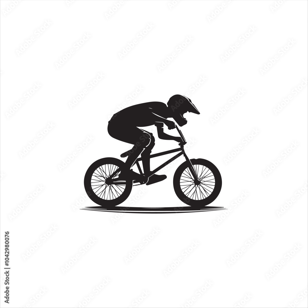 Obraz premium BMX bike player vector illustration for icon, symbol or logo. BMX bike player template logo. BMX player silhouette. bmx bike