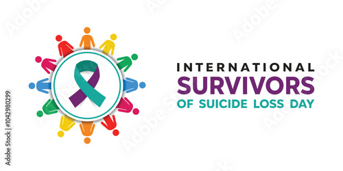 International Survivors of Suicide Loss Day. Peoples and ribbon. Great for cards, banners, posters, social media and more. White background. 