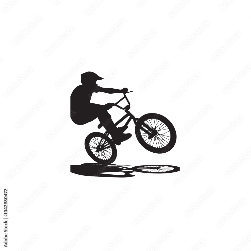 Obraz premium BMX bike player vector illustration for icon, symbol or logo. BMX bike player template logo. BMX player silhouette. bmx bike