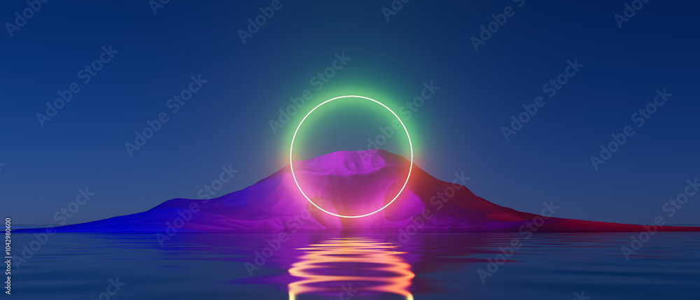 Obraz premium A mountain with a glowing circle in the middle of it