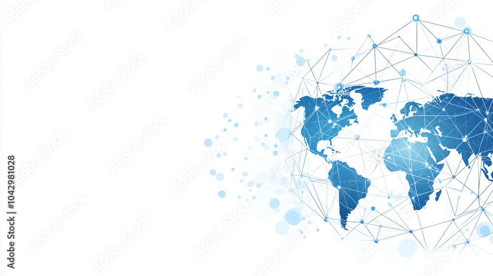 Fototapeta premium abstract blue technology background featuring world map interconnected with lines and dots, symbolizing global connectivity and innovation