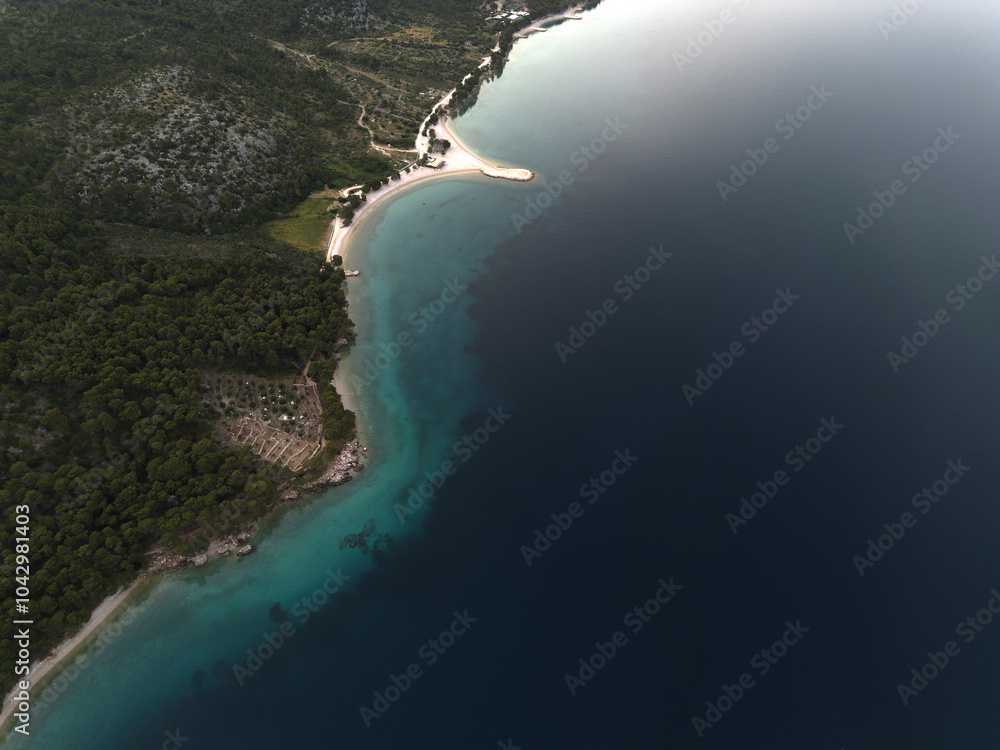 Adriatic Sea with coastal cliffs. Panorama, view from above. Croatia Adriatic Sea with coastal cliffs. Panorama, view from above. Croatia