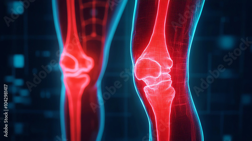 Xray of a knee joint with hightech monitoring overlay, detailed bone analysis