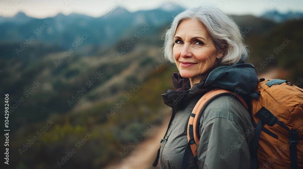 Senior woman on a hiking adventure. Senior woman on a hiking adventure.