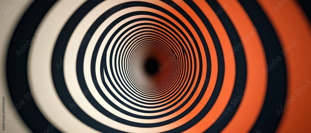 Abstract spiral pattern with concentric circles in orange and black on white background. Abstract spiral pattern with concentric circles in orange and black on white background.