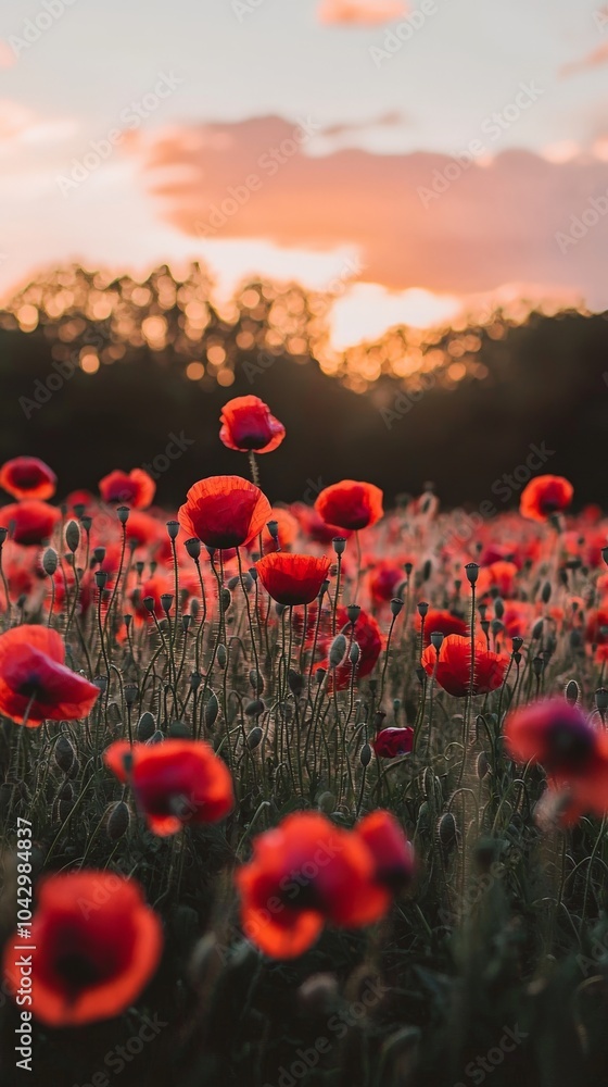 a field of red poppies at sunset a field of red poppies at sunset