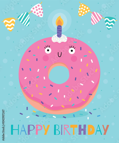 Birthday card with a donut and a candle