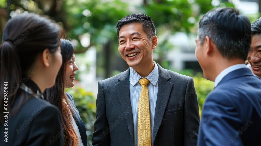 An Asian leadership coach teaching a diverse group of professionals interpersonal relationship skills for effective leadership. An Asian leadership coach teaching a diverse group of professionals interpersonal relationship skills for effective leadership.