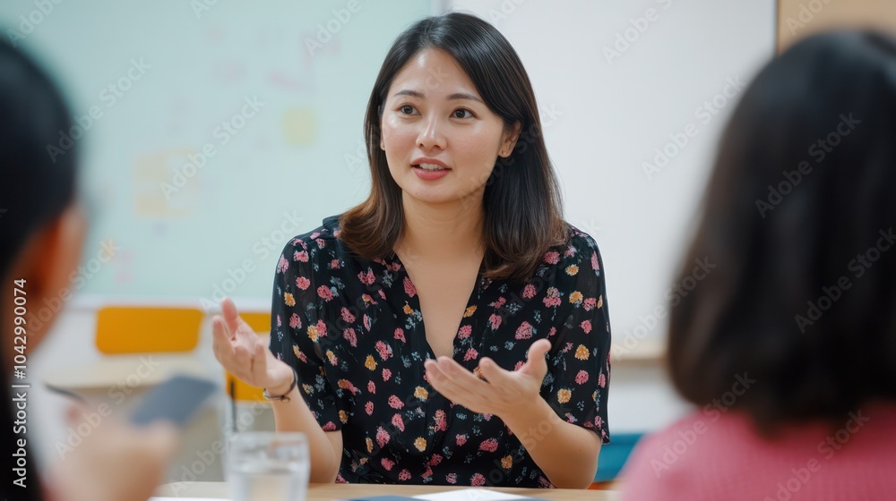 An Asian mental health expert leading a session on anxiety management, with a diverse group of participants focusing on emotional resilience.