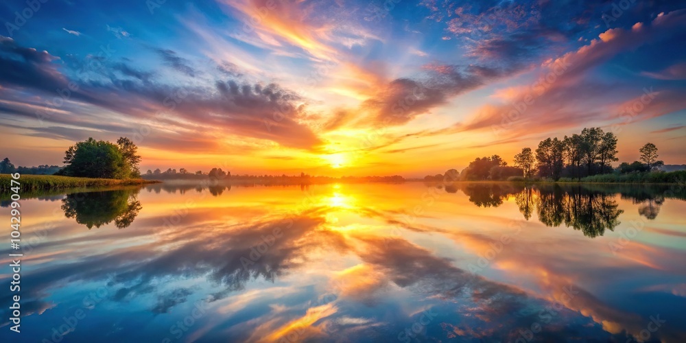 Ethereal landscapes featuring symmetrical compositions at sunset and sunrise Ethereal landscapes featuring symmetrical compositions at sunset and sunrise