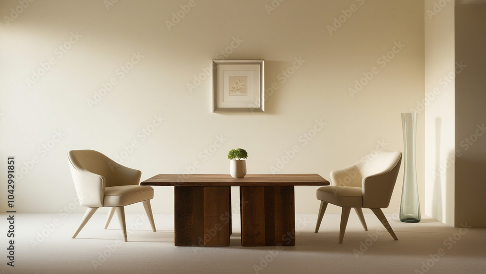 Fototapeta premium minimalist room concept with 2 chairs and one table