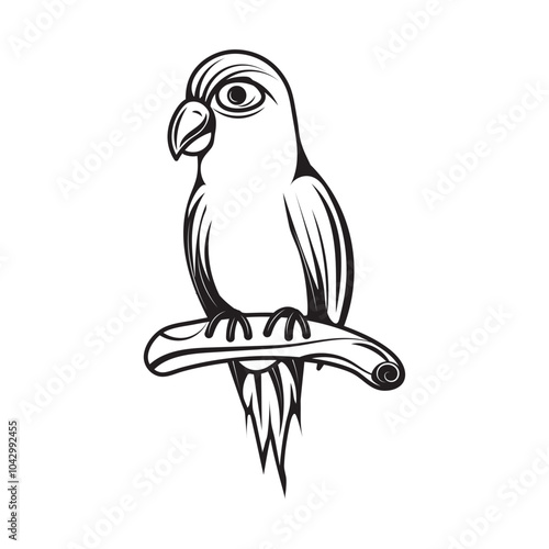 Hand Drawn Line Art Parrot Illustration - 02