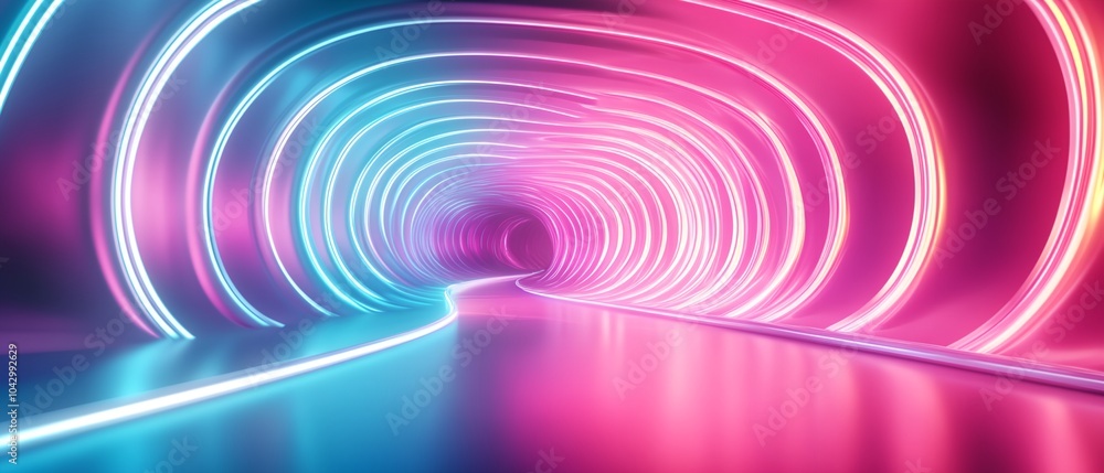 A neon tunnel with a pink and blue color scheme. The tunnel is lit up with neon lights, creating a futuristic and vibrant atmosphere A neon tunnel with a pink and blue color scheme. The tunnel is lit up with neon lights, creating a futuristic and vibrant atmosphere