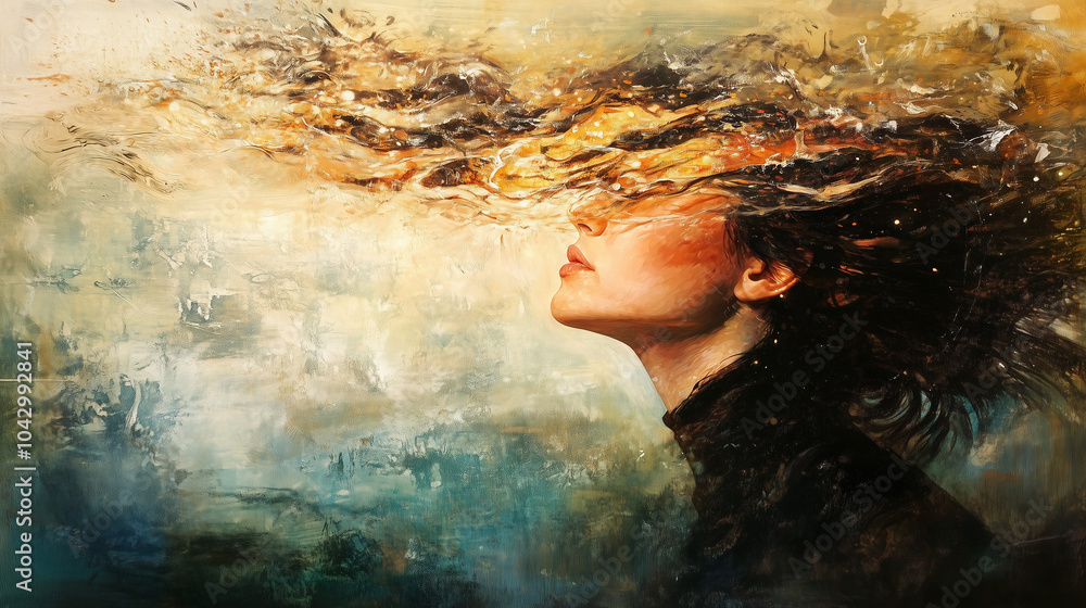 Artistic representation of a woman in confusion, distress or turmoil ...