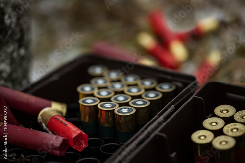 Shotgun bullets kept in box photo