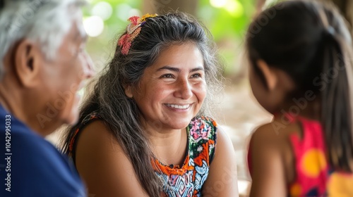 Families from various cultural backgrounds participating in Indigenous family traditions, focusing on storytelling, rituals, and communal heritage.