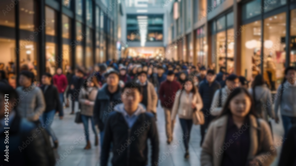 Fototapeta premium Blur image of people in shopping center. Concept of buying and selling, sales and discounts. Bokeh for background usage.
