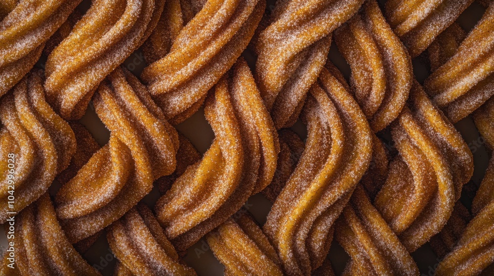 A densely packed spread of churros, dusted with cinnamon sugar and arranged tightly to fill the entire frame. A densely packed spread of churros, dusted with cinnamon sugar and arranged tightly to fill the entire frame.